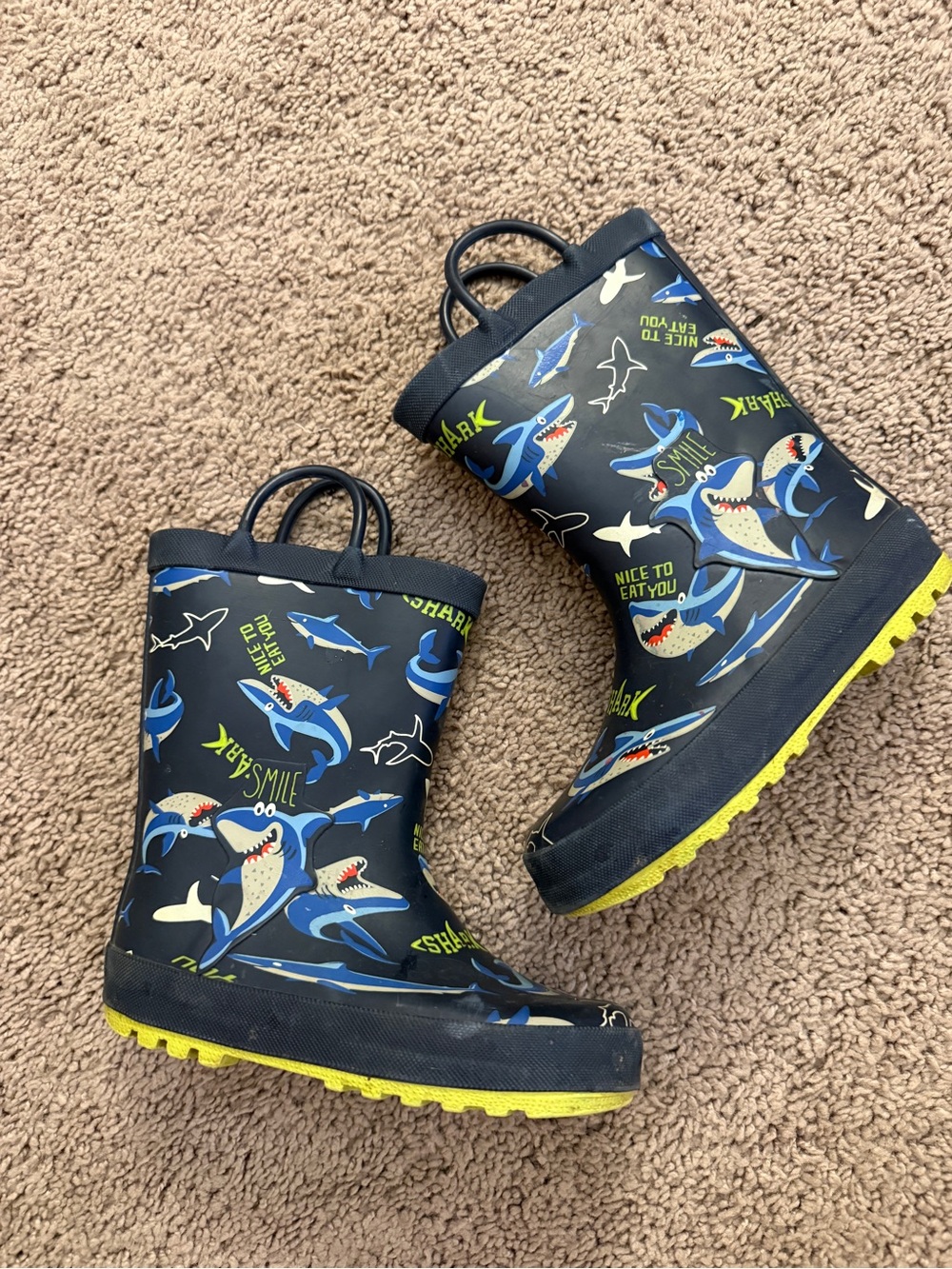 Shark Rain Boots Toddler Size 10 Blue Neon Green Calf Rubber Shoe